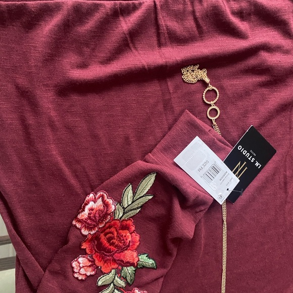 I.N. Studio Maroon Top with Gold Necklace - Picture 6 of 12